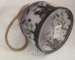 Yankee Candle Large Jar Holder LANTERN HAUNTED HOUSE frosted rope painted blacks