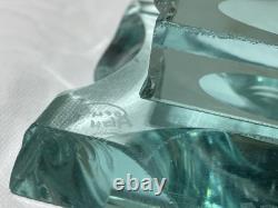 Yehuda Parmat Uda Aqua Teal Stacked Art Glass Candle Holders Pair Signed MCM Yehuda Parmat Uda Aqua Teal Stacked Art Glass Candle Holders Pair Signed MCM