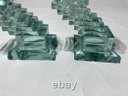 Yehuda Parmat Uda Aqua Teal Stacked Art Glass Candle Holders Pair Signed MCM Yehuda Parmat Uda Aqua Teal Stacked Art Glass Candle Holders Pair Signed MCM